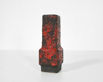 Rot Schwarz Vintage Strukturierter Fat Lava Stein Keramik Keramik Vase Keramik Kunst Westdeutsche Keramik Retro Modernist Glasiert Mid Century Modern