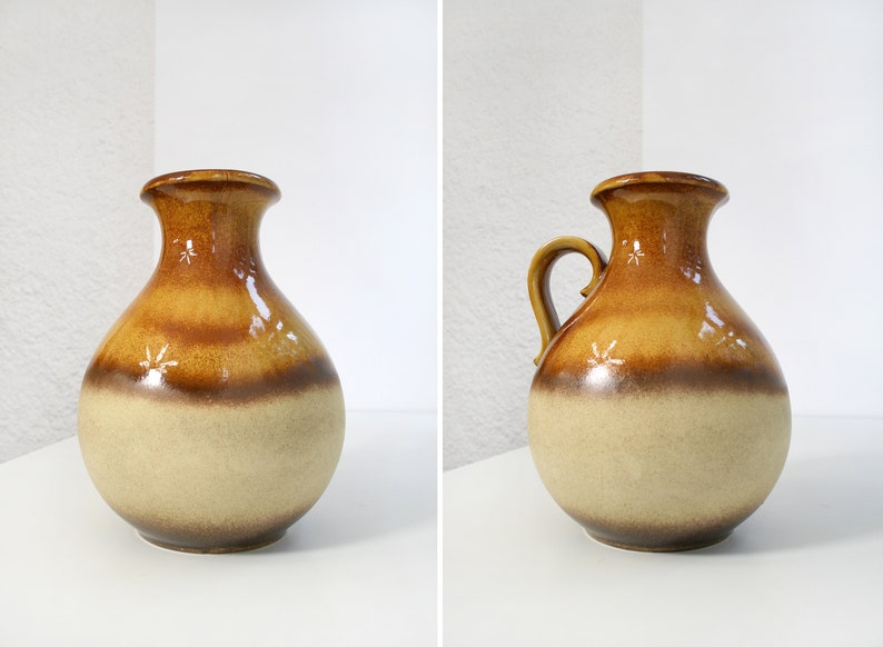 Vintage Scheurich Keramik Round Fat Lava Ceramic Floor Vase Caramel Honey Mid Century Modern West German Pottery Art Retro Large Pitcher WGP image 4