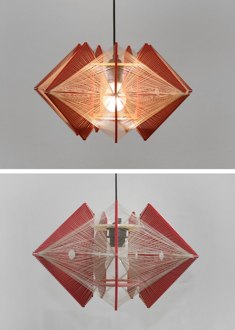Suspension vintage rouge Paul Secon Sompex en plastique avec ficelle en diamant image 4