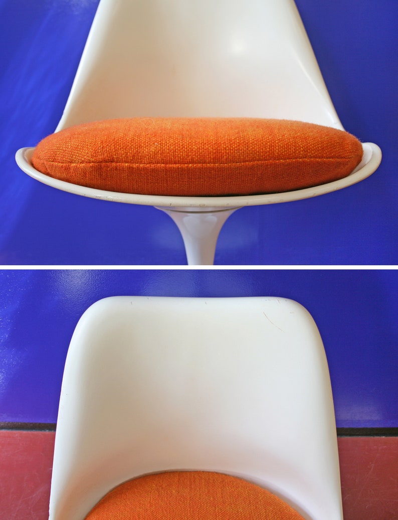 Vintage Eero Saarinen Knoll International Orange White Tulip Chair Retro Mid Century Modern Club Accent Dining Desk Shell Modernist Genuine image 6