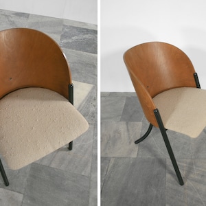 Vintage Postmodern Steelmobil Massimo Simonetti Bent Plywood Shell Cushioned Bouclé Dining Chair Memphis Italian Loft Minimalist Desk PoMo image 3