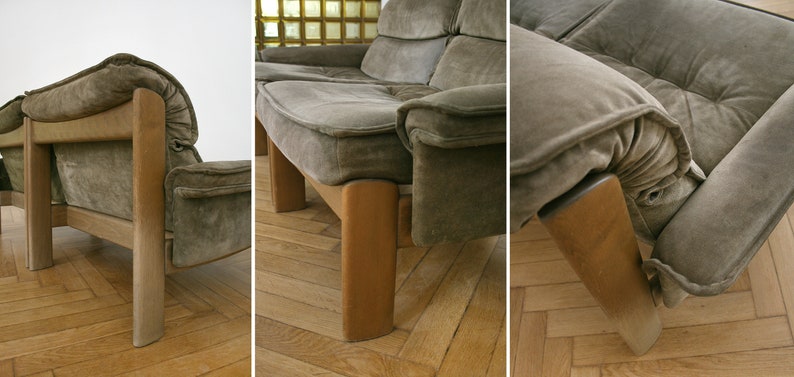 Dänischer Vintage Carl Staub Wildleder Zweisitzer Holzsofa Retro Mid Century Modern Couch Modular Lounge Set Zweisitzer Zweisitzer Sofa Bild 9