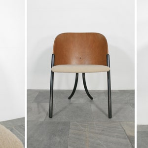 Vintage Postmodern Steelmobil Massimo Simonetti Bent Plywood Shell Cushioned Bouclé Dining Chair Memphis Italian Loft Minimalist Desk PoMo image 4