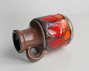 Vintage Scheurich Keramik Colourful Red Orange Brown Painterly Ceramic Fat Lava Vase Modernist Retro Mid Century Modern Decorative Gradient