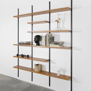 Large Danish Vintage Modular Shelving Wall Unit Teak Steel Wooden Bookshelf Kai Kristiansen Storage System Scandinavian Mid Century Modern