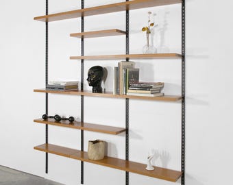 Large Danish Vintage Modular Shelving Wall Unit Teak Steel Wooden Bookshelf Kai Kristiansen Storage System Scandinavian Mid Century Modern