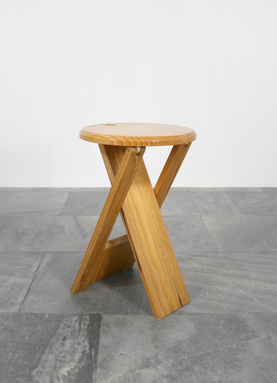 Vintage Roger Tallon TS Modernist Folding Wooden Stool Circular