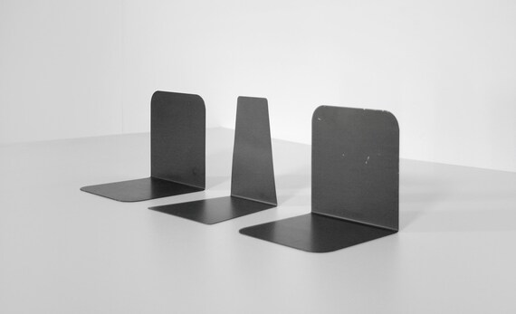 Set of 3 Satin Black Vintage Soennecken MAUL Metal Sheet Bookends