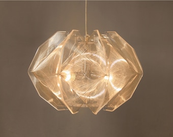 Vintage Paul Secon Sompex Lucite String Swag Pendant Lamp Chrome Modernist Woven Perspex Nylon Spherical Mid Century Modern XL Hanging Light