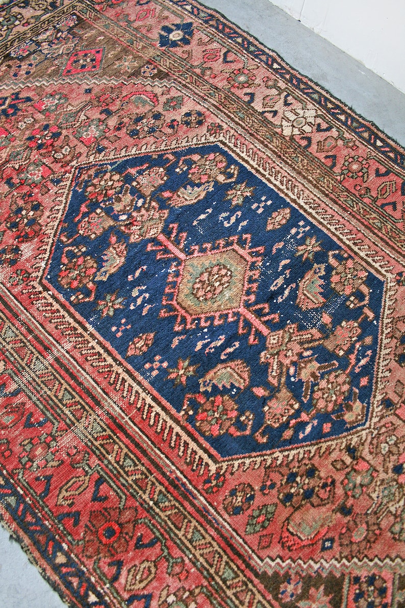 Vintage Pink and Blue Handwoven Persian Turkish Wool Area Rug Etsy