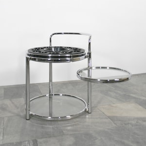 Vintage mini-bar bijzettafeltje rond rond cirkelvormig uiteinde Space Age Atomic Era Italian Organizer Chrome Decor Console Strak gestroomlijnd