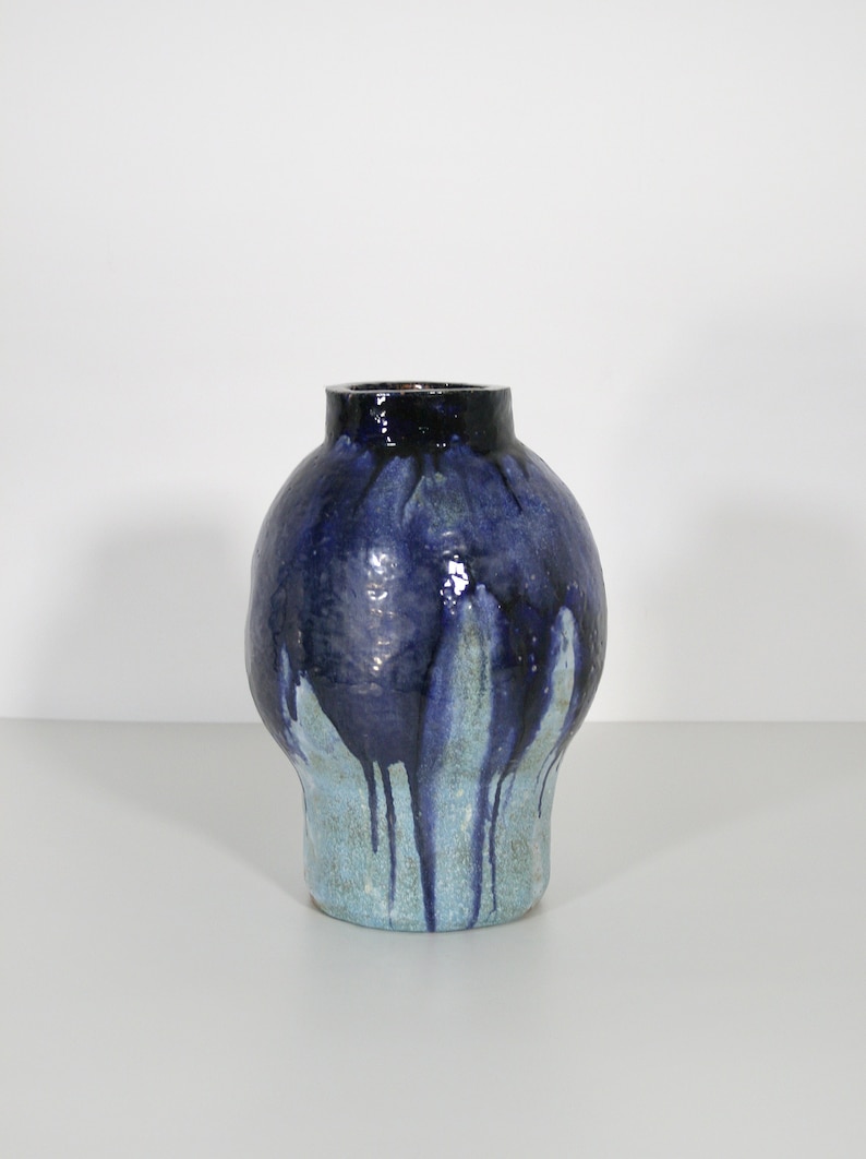 Large Vintage Ultramarine Blue & Turquoise Brutalist Ceramic image 1