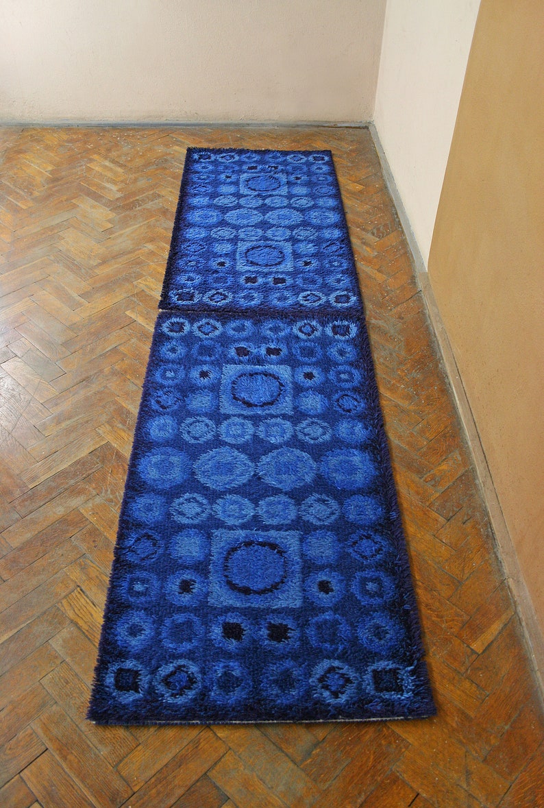Set of Two Danish Rya Cobalt Blue Runner Shag Rugs Mid Century Etsy