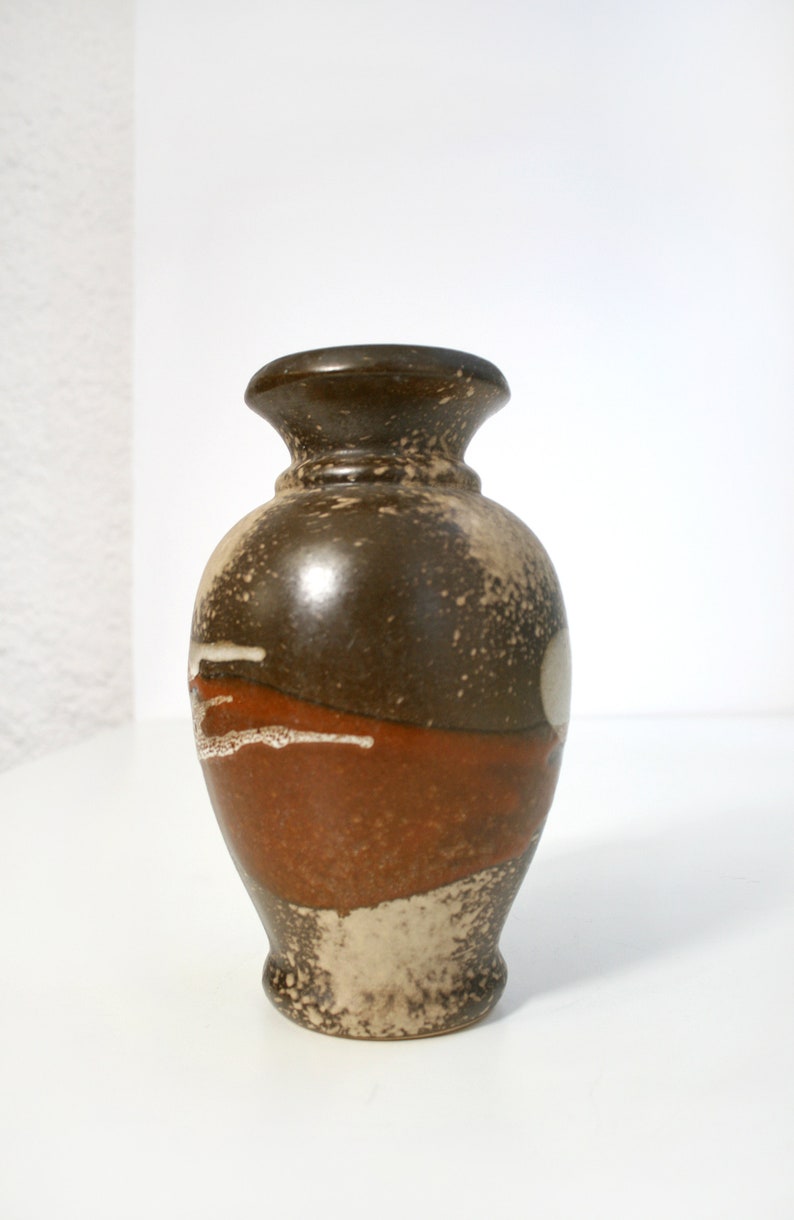 Vintage Scheurich Dripping Fat Lava Ceramic Vase Beige Rusty Chocolate Brown Taupe Mid Century Modern Retro Pottery Art Studio Small WGP WGC image 7