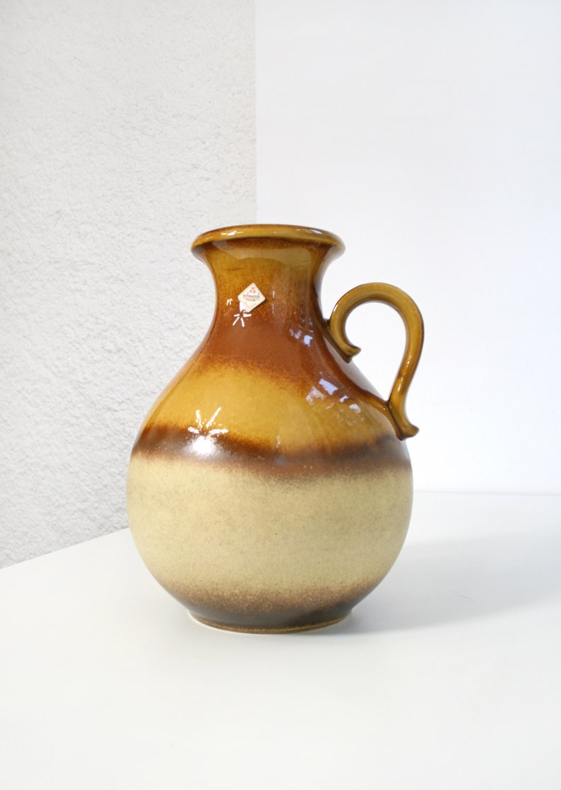 Vintage Scheurich Keramik Round Fat Lava Ceramic Floor Vase Caramel Honey Mid Century Modern West German Pottery Art Retro Large Pitcher WGP image 1