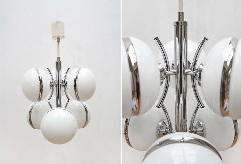 Vintage Richard Essig Art Deco Chromed Milky Orb Sputnik ...