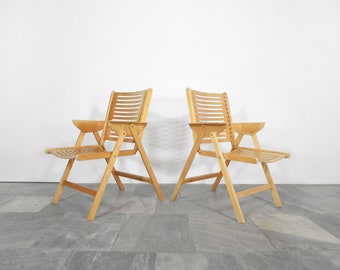 Paire de fauteuils pliants vintage Rex 120 Niko Kralj, patio, jardin, chaises longues pliantes en bois, terrasse moderniste, patio, jardin, ensemble de deux 2