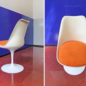 Vintage Eero Saarinen Knoll International Orange White Tulip Chair Retro Mid Century Modern Club Accent Dining Desk Shell Modernist Genuine image 2