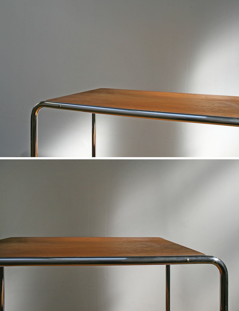 Vintage Marcel Breuer for Thonet B12 Bauhaus Console Side Table Wooden Tubular Chromed Steel Modernist Functional Minimalist Retro Antique zdjęcie 5