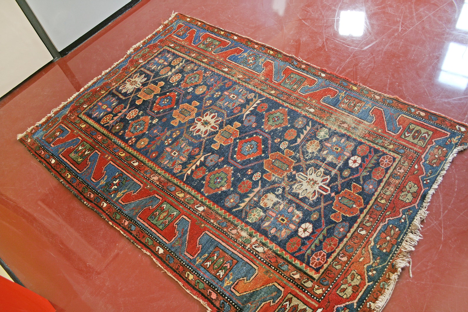 Large Vintage Turkish Persian Wool Area Rug Red Plants Vegetal Blue ...