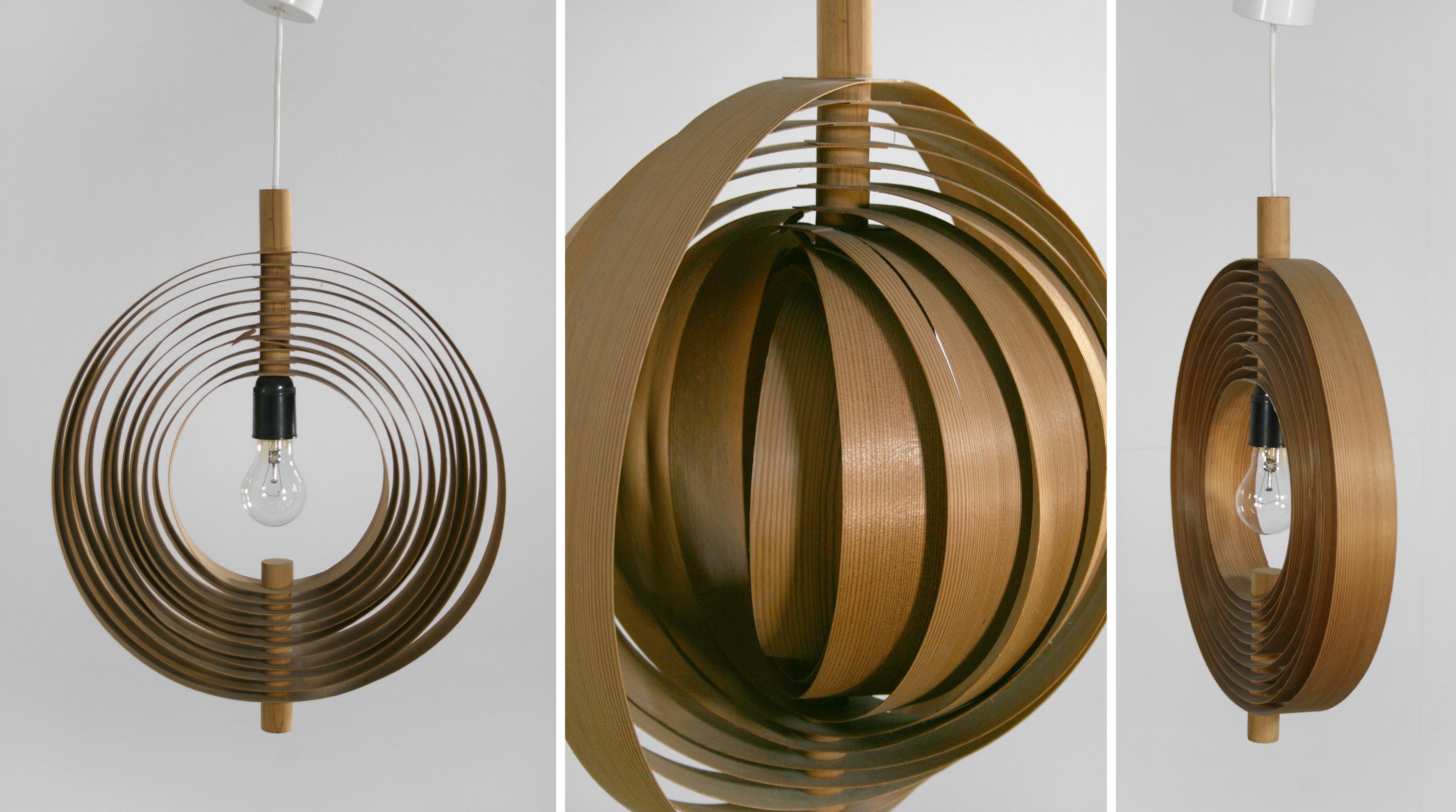 Large Vintage Mid Century Modern Pendant Lamp Teak Strips Hans