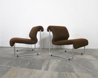 Pair Of Vintage Jürgen Lange Tubular Cushioned Sling Modular Lounge Chairs Loveseat Sofa Retro Streamline Club Cocktail Bauhaus Reading Loft