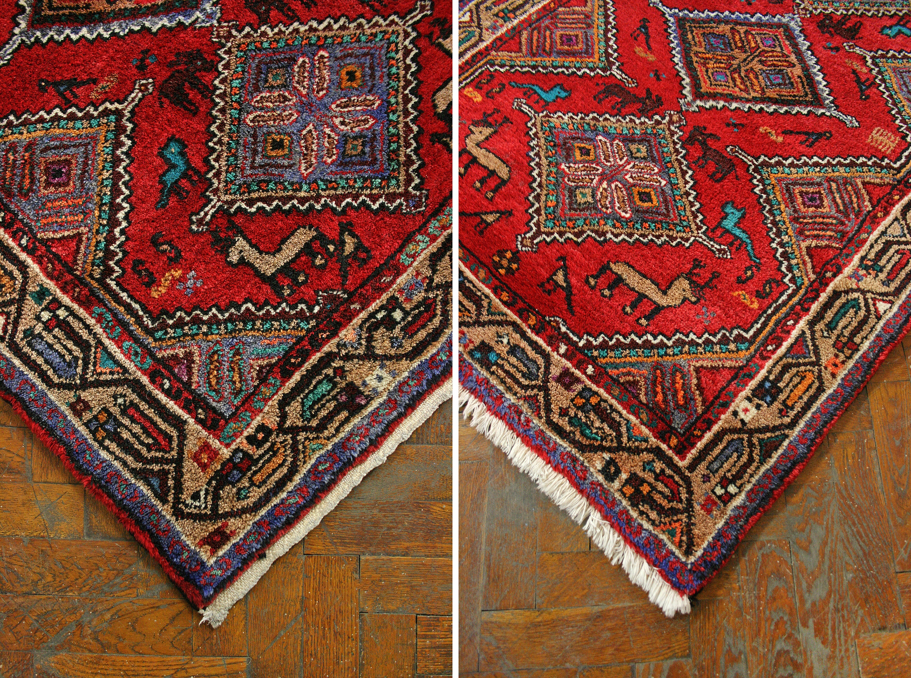 Vintage Turkish Red Violet Beige Rectangular Accent Rug Carpet ...