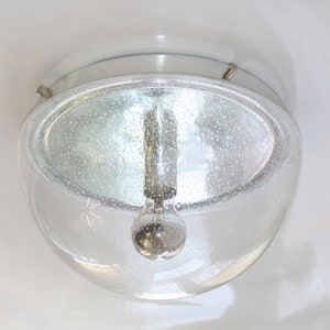 Large Vintage Peill + Putzler Bubble Murano Glass Dome Flush Mount Ceiling Lamp Pulegoso Mid Century Modern Round Chrome Decor Translucent
