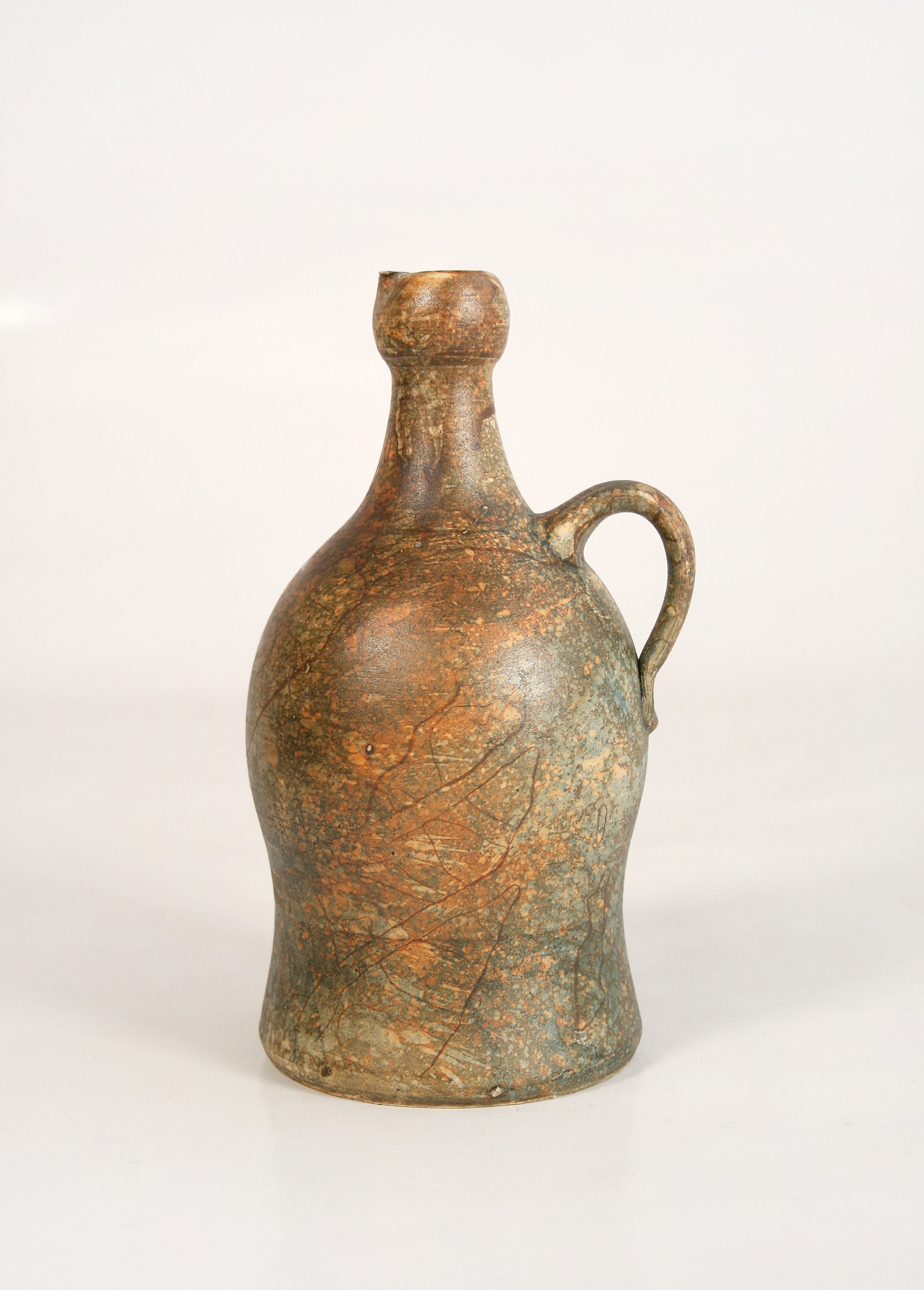 Vintage Texturé Orange Marron Graisse Lave Weedpot Vase en Céramique Entonnoir Mince Pictural Rétro 