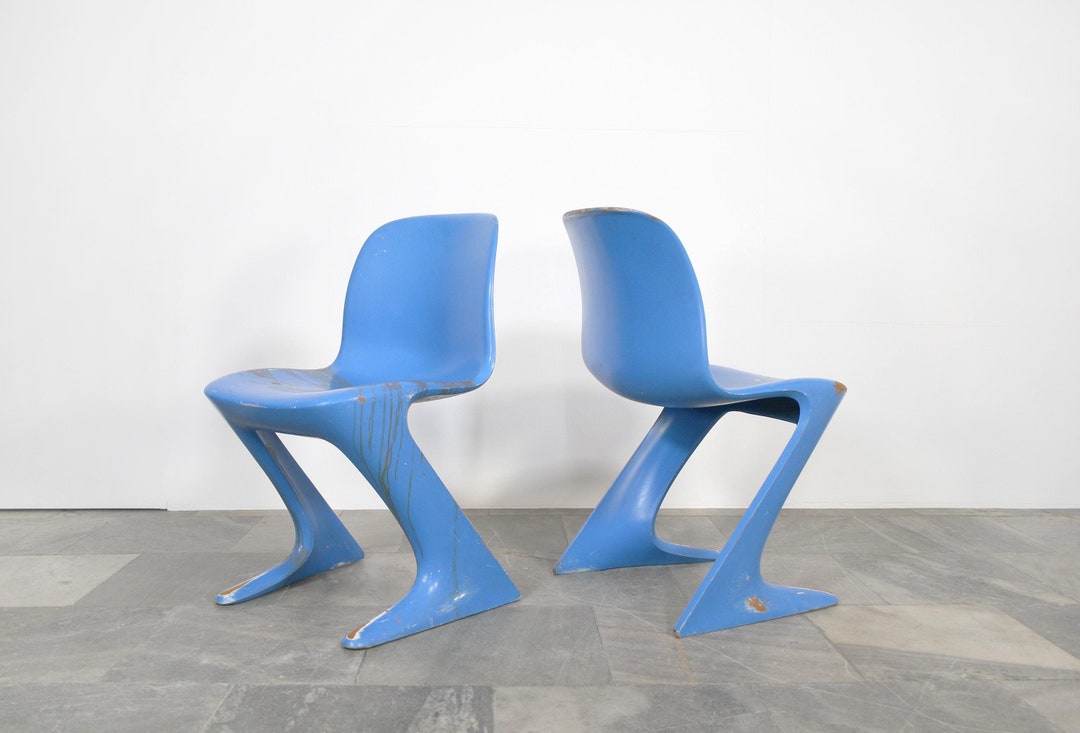 Vintage chair ② Pair of Vintage Ernst Moeckl Baby Blue Kangaroo Dining Chairs West