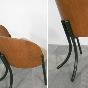 Vintage Postmodern Steelmobil Massimo Simonetti Bent Plywood Shell Cushioned Bouclé Dining Chair Memphis Italian Loft Minimalist Desk PoMo image 8