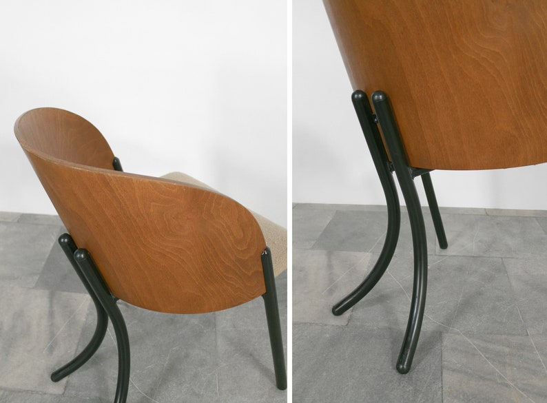 Vintage Postmodern Steelmobil Massimo Simonetti Bent Plywood Shell Cushioned Bouclé Dining Chair Memphis Italian Loft Minimalist Desk PoMo image 8