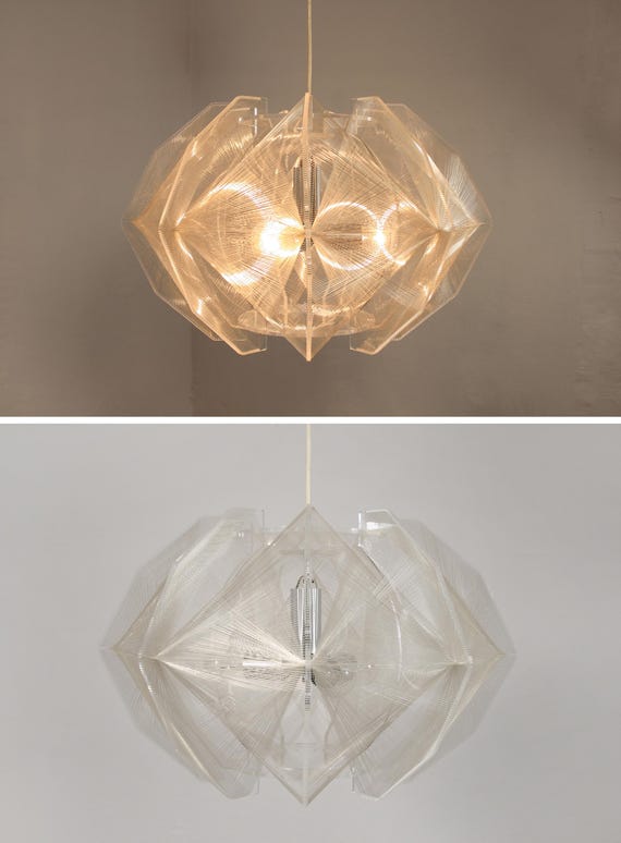 Vintage Paul Secon Sompex Lucite String Swag Pendant Lamp Chrome