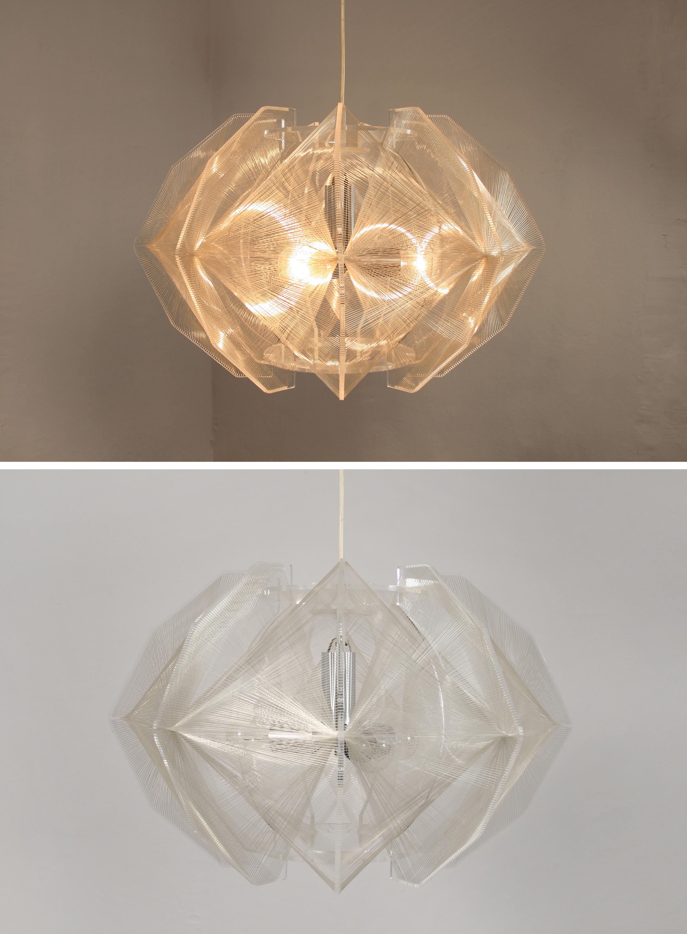 Vintage Paul Secon Sompex Lucite String Swag Pendant Lamp Chrome