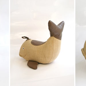 Vintage Jute & Leather Therapeutic Stuffed Whale Toy by Renate Müller Retro Modernist Bauhaus Foot Stool Decorative Pillow Studio Footstool image 9