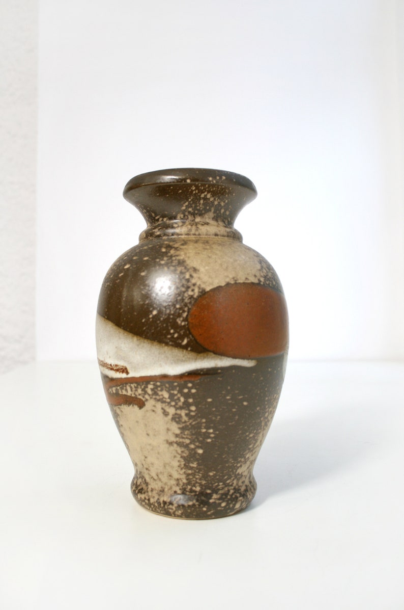 Vintage Scheurich Dripping Fat Lava Ceramic Vase Beige Rusty Chocolate Brown Taupe Mid Century Modern Retro Pottery Art Studio Small WGP WGC image 4