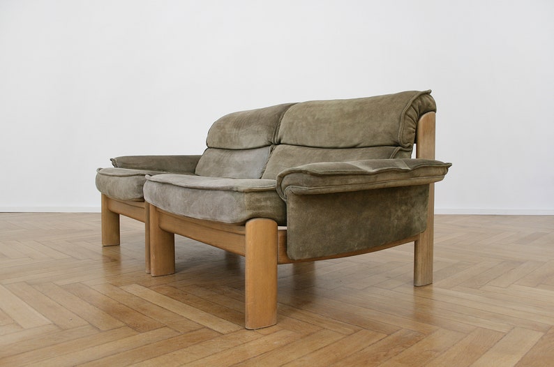 Dänischer Vintage Carl Staub Wildleder Zweisitzer Holzsofa Retro Mid Century Modern Couch Modular Lounge Set Zweisitzer Zweisitzer Sofa Bild 1