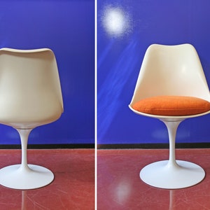 Vintage Eero Saarinen Knoll International Orange White Tulip Chair Retro Mid Century Modern Club Accent Dining Desk Shell Modernist Genuine image 5