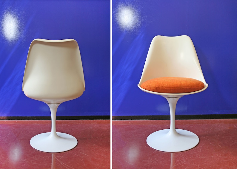 Vintage Eero Saarinen Knoll International Orange White Tulip Chair Retro Mid Century Modern Club Accent Dining Desk Shell Modernist Genuine image 5