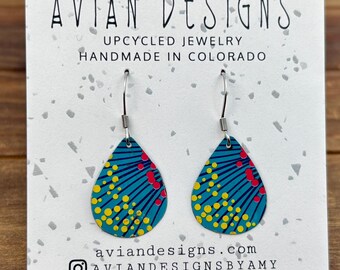 Whimsical Turquoise Polkadot Earrings | Upcycled Tin | Lightweight Teardrop Dangles