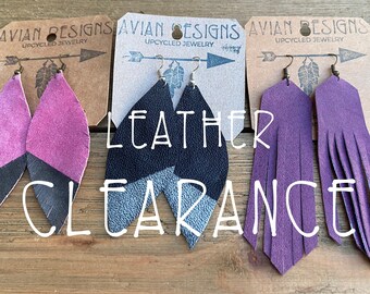 Clearance leather earrings, upcycled leather suede, discount jewelry, discontinued