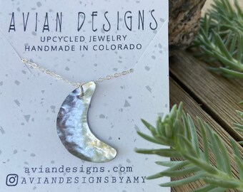 Crescent Moon Necklace, Minimalist Jewelry, Sweet 16 Birthday, Graduation Gift, Upcycled Gift for Her