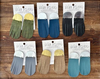 Upcycled Leather Fringe Statement Earrings – Handmade Boho Dangle