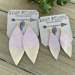Pink Gold Dipped, Leather Drop Lightweight Earrings, Suede feather earrings image 2