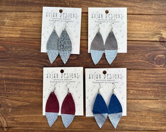Small Leather Feather Earrings | Lightweight Leaf Earrings | Boho Statement Earrings | Upcycled from Thrifted Jackets