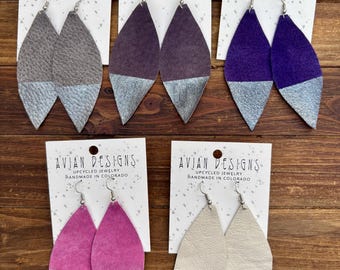 Large Leather Feather Earrings | Lightweight Leaf Earrings | Boho Statement Earrings | Upcycled from Thrifted Jackets
