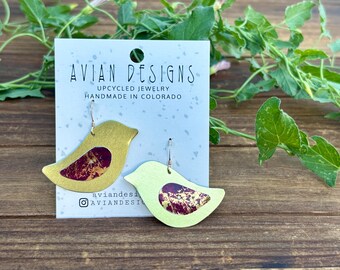 Bird earrings - upcycled vintage tins - gift for bird lover