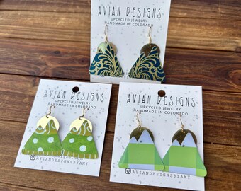 Green Mountain Sun Statement Earrings | Upcycled Tin Jewelry | Handmade in Colorado