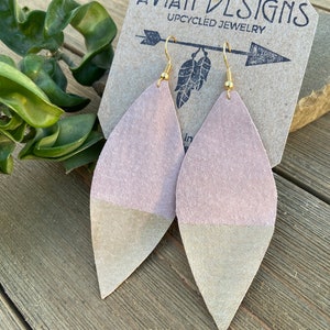 Pink Gold Dipped, Leather Drop Lightweight Earrings, Suede feather earrings image 6