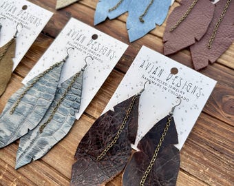 Leather Leaf Earrings | Lightweight Feather Earrings | Boho Statement Earrings | Upcycled from Thrifted Jackets